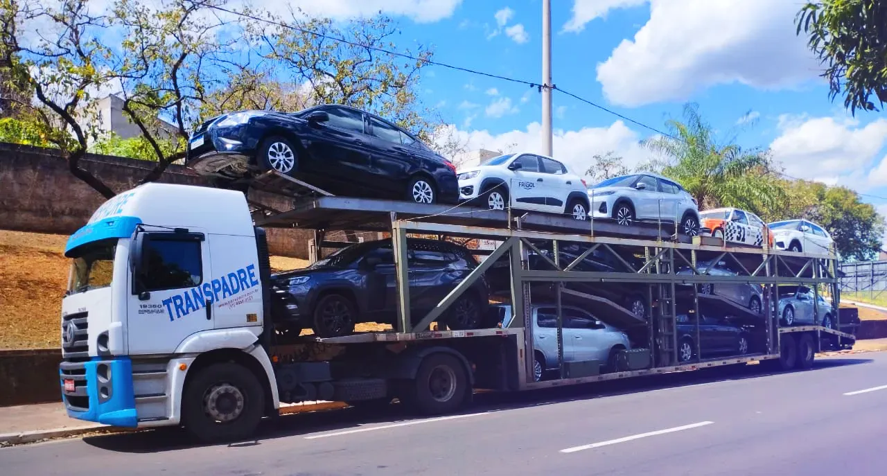 Caminhão cegonha em uma rodovia